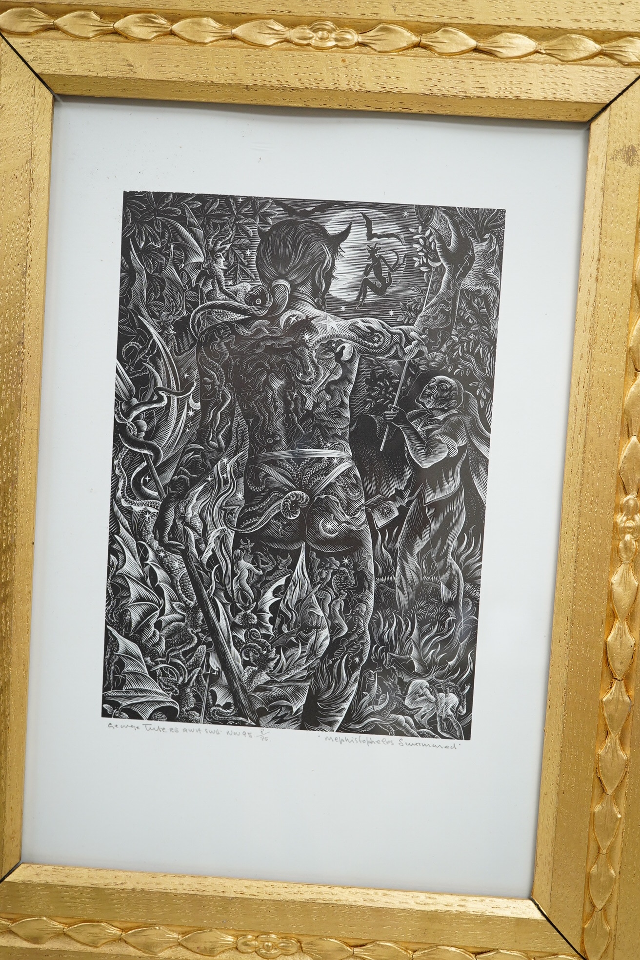 George William Tute RWA (British, b.1933), wood engraving, 'Mephistopheles Summoned', signed in pencil, 8/75, 25.5 x 17cm, gilt framed. Condition - good